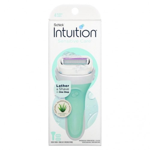 Schick, Intuition, 센시티브 케어, 알로에 & 비타민 E, 면도기 1개, 카트리지 2개