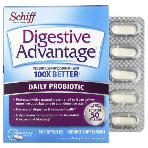 Schiff, Digestive Advantage, 데일리 프로바이오틱, 캡슐 50정