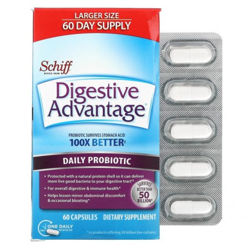 Schiff, Digestive Advantage, 데일리 프로바이오틱, 캡슐 60정
