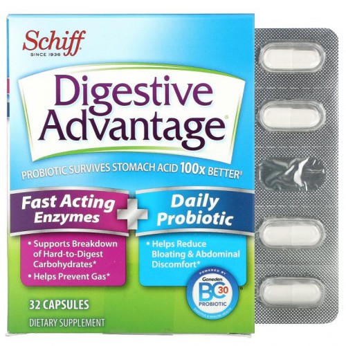 Schiff, Digestive Advantage, Fast Acting Enzymes + Daily Probiotic, 32 Capsules