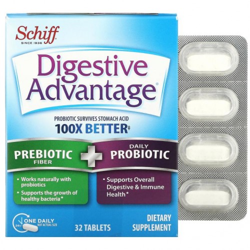 Schiff, Digestive Advantage, Prebiotic Fiber + Daily Probiotic, 32 Tablets