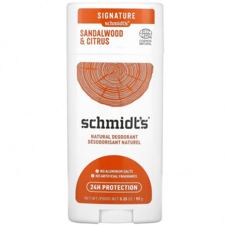 Schmidt's, 천연 데오드란트, 샌들우드 및 감귤류, 92g(3.25oz)