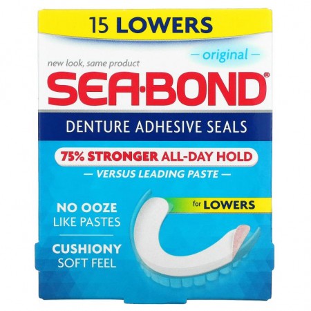 SeaBond, 의치용 점착제 씰, 오리지널, 하부용 15개