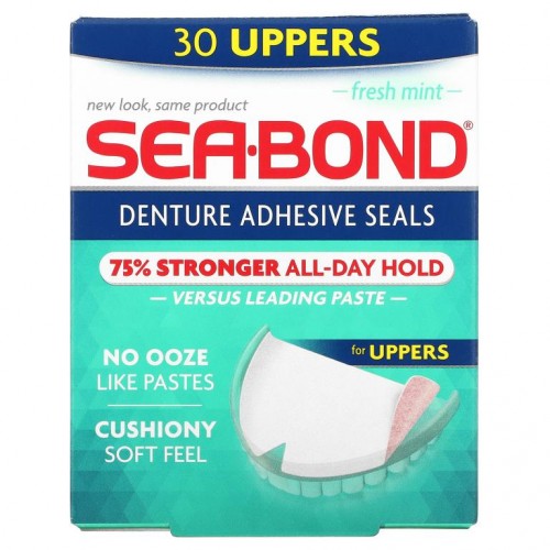 SeaBond, Denture Adhesive Seals, Fresh Mint, 30 Uppers