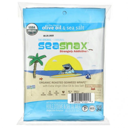 SeaSnax, 유기농 구운 김 스낵, 오리지널, 큰 사이즈 20장, 60g(2.16oz)