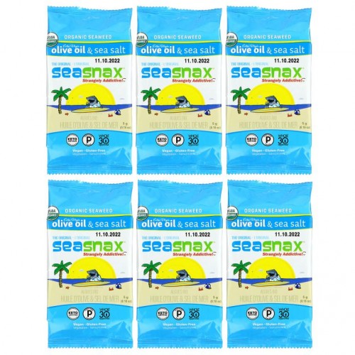 SeaSnax, 유기농 해초, 오리지널, 엑스트라 버진 올리브 오일 & 천일염, 6팩, 각 5g(0.18oz)