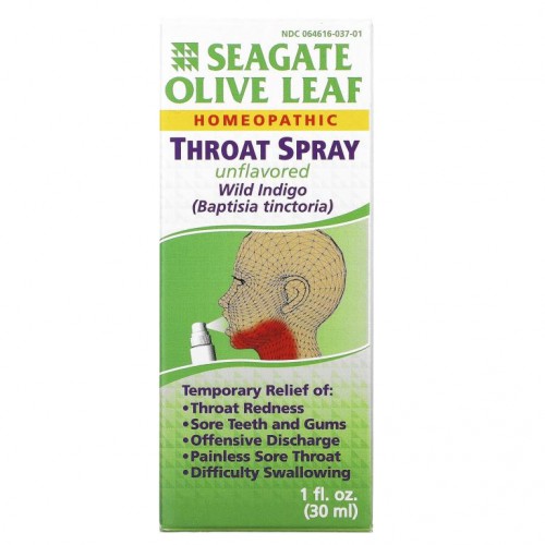 Seagate, 올리브 리프 쓰로트 스프레이, 언플레버드, 1 액량 온스 (30 밀리리터)