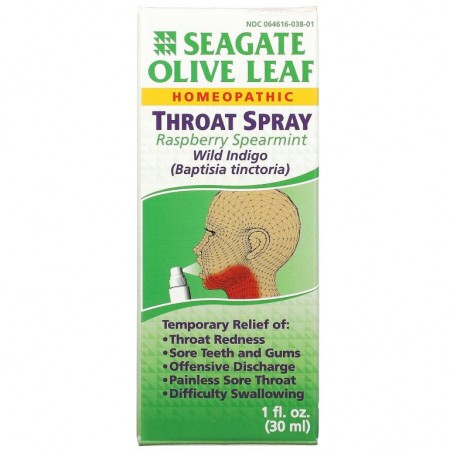 Seagate, 올리브 잎 인후 스프레이, 라즈베리 스피어민트, 30ml(1fl oz)