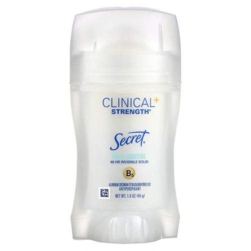 Secret, Clinical + Strength, 땀 억제제, 프리 앤 센시티브, 45g(1.6oz)