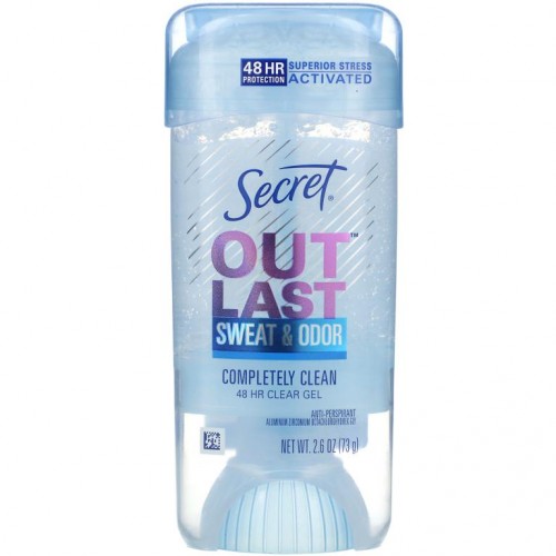 Secret, Outlast, 48시간 클리어 젤 데오드란트, Completely Clean, 2.6 oz (73 g)