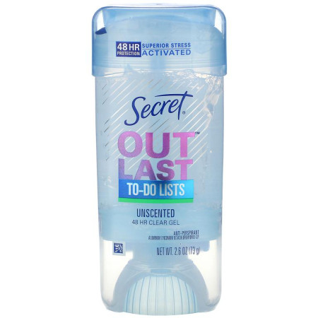 Secret, Outlast, 48 Hour Clear 젤 데오드란트, 무향, 2.6 oz (73 g)