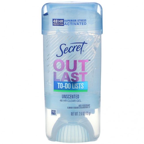 Secret, Outlast, 48 Hour Clear 젤 데오드란트, 무향, 2.6 oz (73 g)