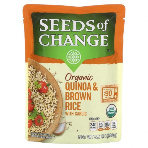 Seeds of Change, 유기농, 퀴노아 및 현미, 마늘 포함, 240g(8.5 oz)