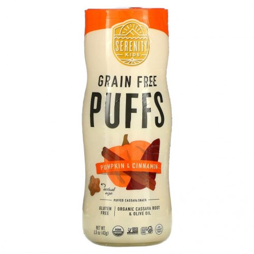 Serenity Kids, Grain Free Puffs, Pumpkin and Cinnamon, 1.5 oz (43 g)