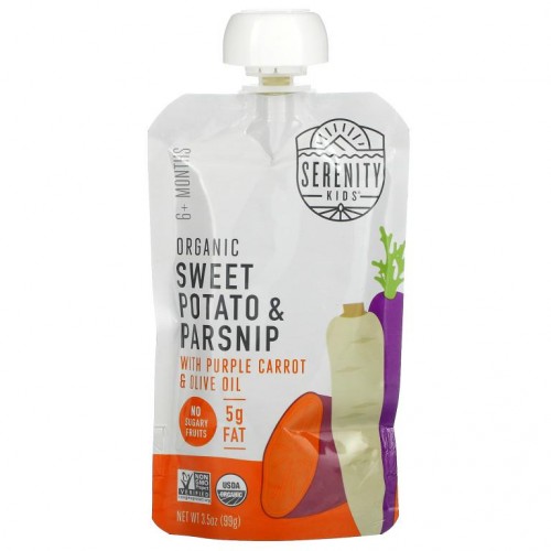 Serenity Kids, Organic Sweet Potato and Parsnips with Purple Carrot & Olive Oil, 6+ Months, 3.5 oz (99 g)