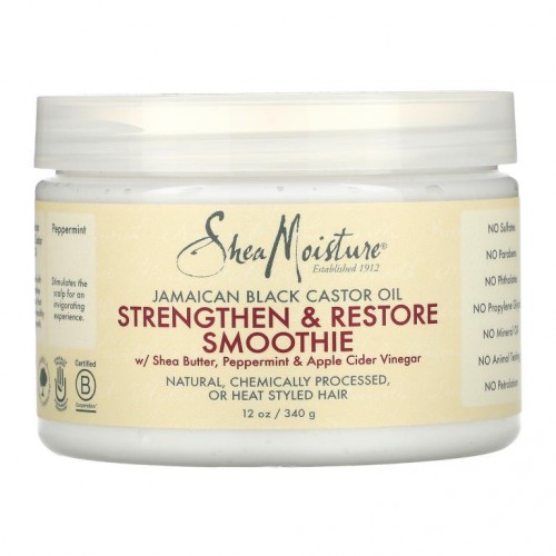 SheaMoisture, 강화 및 회복 스무디, 시어버터, 페퍼민트, 사과 식초 함유, 자메이카 블랙 캐스터 오일, 340g(12oz)