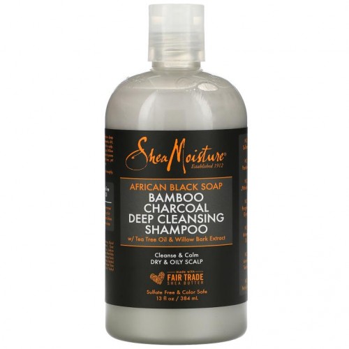 SheaMoisture, 아프리칸 블랙 비누, 대나무 숯 딥 클리닝 샴푸, 건성 & 지성 두피, 티트리 오일 & 버드나무 껍질, 384ml (13 fl oz)