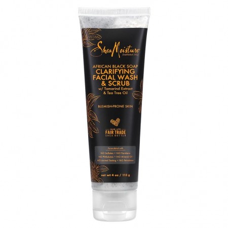 SheaMoisture, 아프리칸 블랙 비누, 클래리파잉 페이셜 워시 및 스크럽, 113g (4oz)