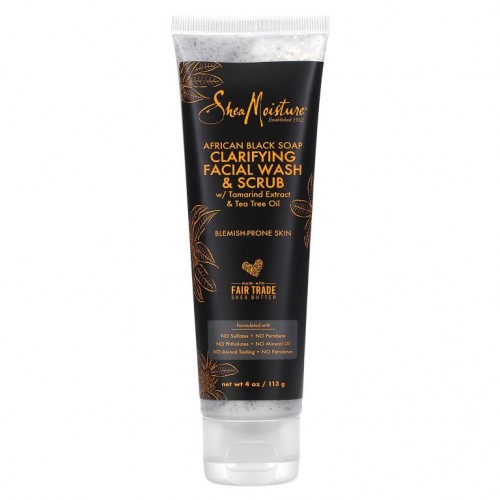 SheaMoisture, 아프리칸 블랙 비누, 클래리파잉 페이셜 워시 및 스크럽, 113g (4oz)