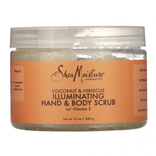 SheaMoisture, 코코넛 & 히비스커스, 일루미네이팅 핸드 & 바디 스크럽, 비타민E 함유, 340g (12 oz)