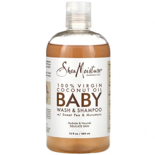 SheaMoisture, 100% 버진 코코넛 오일 베이비 워시 & 샴푸, 스위트피 & 무루무루, 384ml (13 fl oz)
