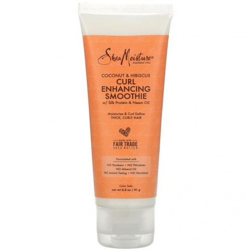 SheaMoisture, 코코넛 & 히비스커스 컬 인핸싱 스무디, 실크 프로틴 & 님 오일 함유, 91g (3.2 oz)