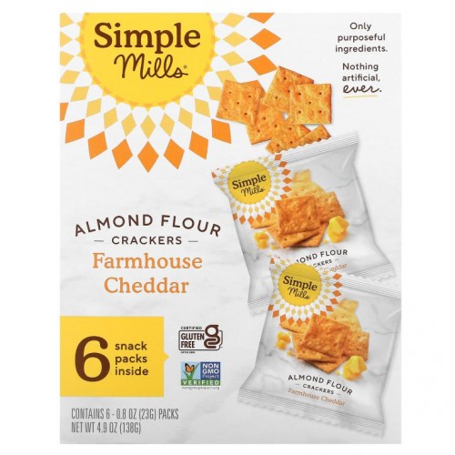Simple Mills, 아몬드 가루 크래커, 팜하우스 체다, 6팩, 각 23g(0.8oz)