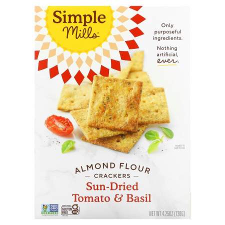 Simple Mills, 천연 글루텐 무함유, 아몬드 가루 크래커, 태양 건조 토마토 & 바질, 4.25 oz(120g)