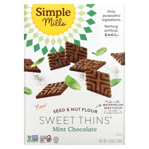 Simple Mills, 씨드 앤 넛 플라워 스위트 씬즈, 민트 초콜릿, 120g(4.25oz)
