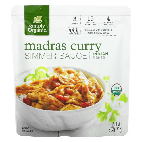 Simply Organic, 마드라스 카레 시머 소스, 인도 음식, 170g(6oz)