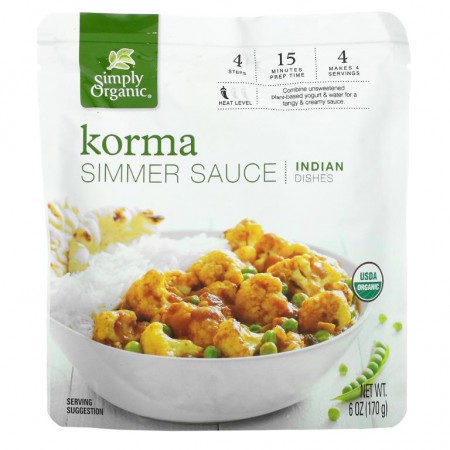 Simply Organic, 코르마 시머 소스, 인도 음식, 170g (6 oz)