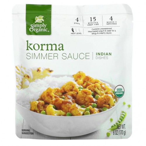 Simply Organic, 코르마 시머 소스, 인도 음식, 170g (6 oz)