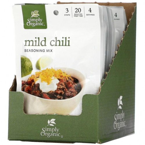 Simply Organic, 마일드 칠리 시즈닝 믹스, 12개입, 28g (1.00 oz)