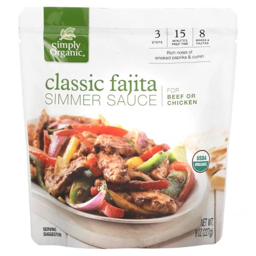 Simply Organic, 유기농 클래식 파히타 시머 소스, 소고기 및 닭고기용, 227g (8 oz)