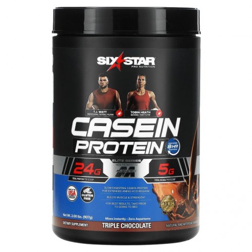 Six Star, Pro Nutrition, 카제인 단백질, 엘리트 시리즈, 트리플 초콜릿, 907g(2lbs)