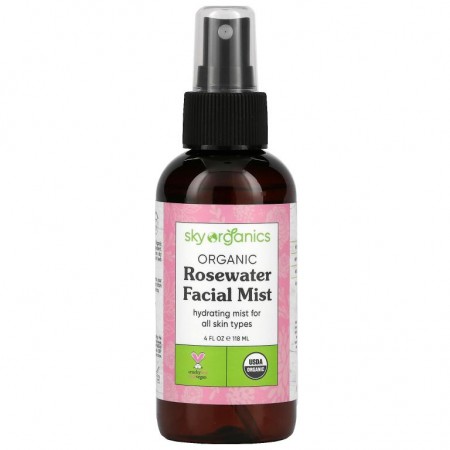 Sky Organics, 100% 순수 유기농, 로즈 워터 페이셜 미스트, 하이드레이팅 토너, 118ml(4fl oz)