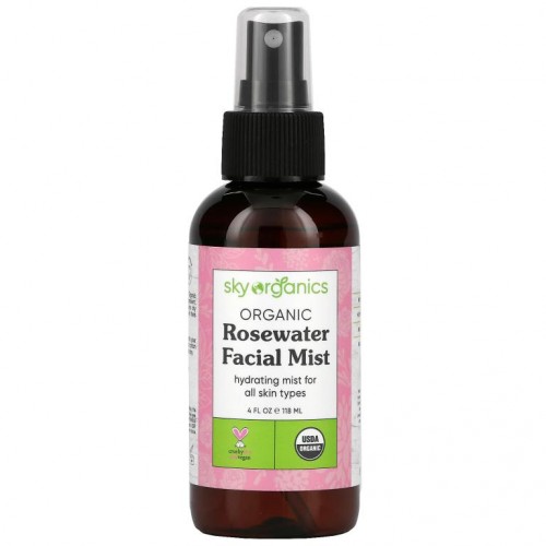 Sky Organics, 100% 순수 유기농, 로즈 워터 페이셜 미스트, 하이드레이팅 토너, 118ml(4fl oz)