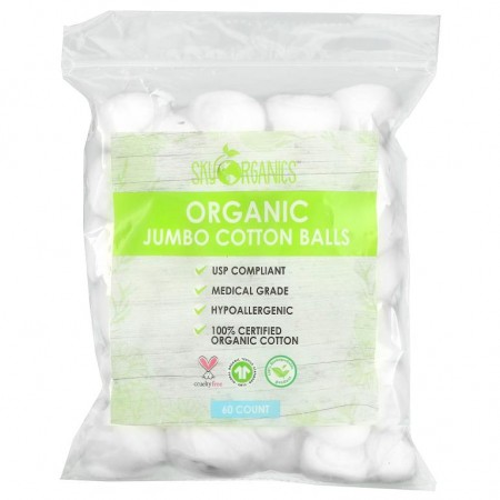 Sky Organics, Organic Jumbo Cotton Balls, 60 Count