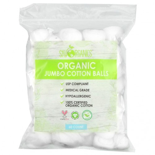 Sky Organics, Organic Jumbo Cotton Balls, 60 Count