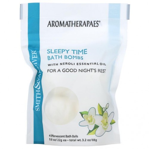 Smith & Vandiver, 네롤리 에센셜 오일 함유 Sleepy Time 배스 밤, 발포성 배스 볼 4개, 개당 22g(0.8oz)