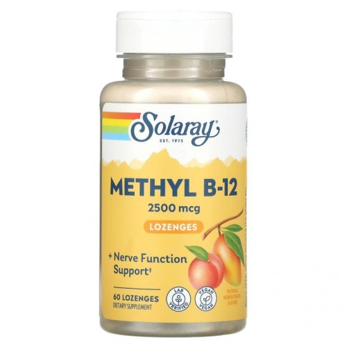 Solaray, 고효능 메틸 B-12, 천연 망고 복숭아, 2,500mcg, 사탕 정제 60개