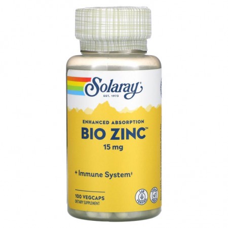 Solaray, Bio Zinc, 15 mg, 100 식물성 캡슐