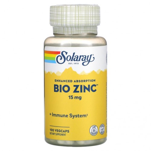 Solaray, Bio Zinc, 15 mg, 100 식물성 캡슐