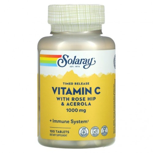 Solaray, 서방형 비타민C, 로즈힙 및 아세로라 함유, 1,000mg, 베지 캡슐 100정