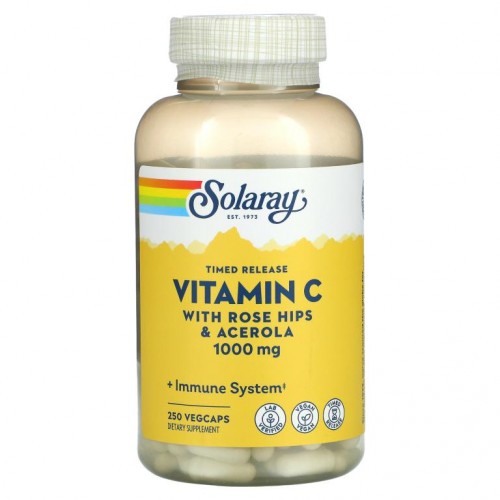Solaray, 서방형 비타민C, 로즈힙 및 아세로라 함유, 1,000mg, 베지 캡슐 250정