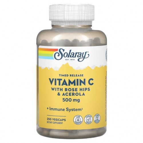 Solaray, 서방형 비타민C, 로즈힙 및 아세로라 함유, 500mg, 베지 캡슐 250정