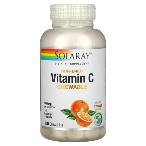 Solaray, 완충형 비타민C 츄어블, 천연 오렌지, 500mg, 츄어블 100정