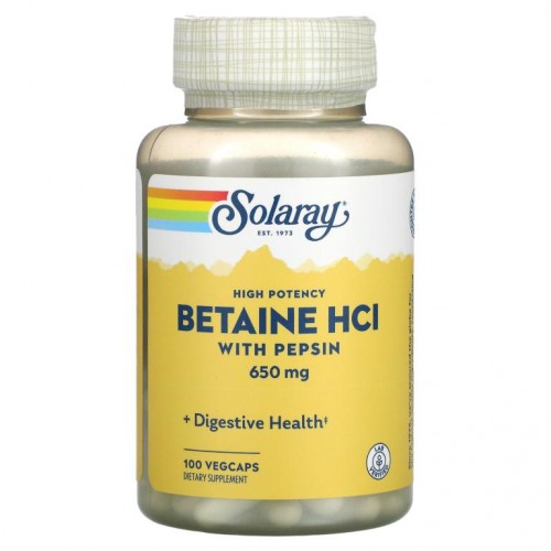 Solaray, 고효능 베타인 HCL, 펩신 함유, 650mg, 베지 캡슐 100정