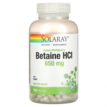 Solaray, 고효능 베타인 HCl, 펩신 함유, 650mg, 베지 캡슐 250정