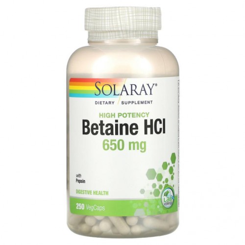 Solaray, 고효능 베타인 HCl, 펩신 함유, 650mg, 베지 캡슐 250정
